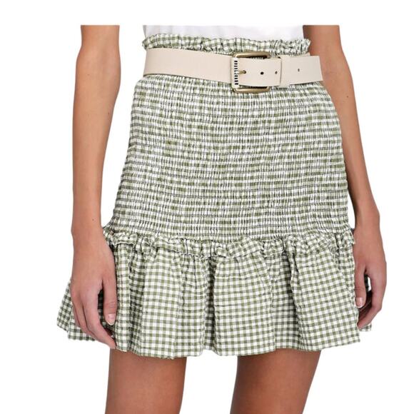 Veronica Beard skirt Alyoa Smocked Gingham Mini size Large L - Picture 1 of 4